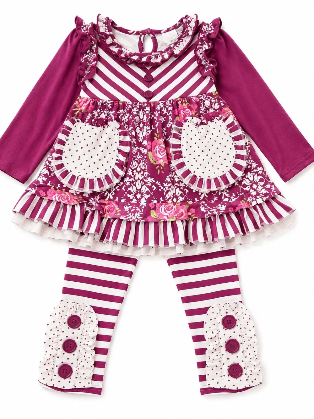 EUCMagenta Striped Floral Peasant Dress & Legging Set -